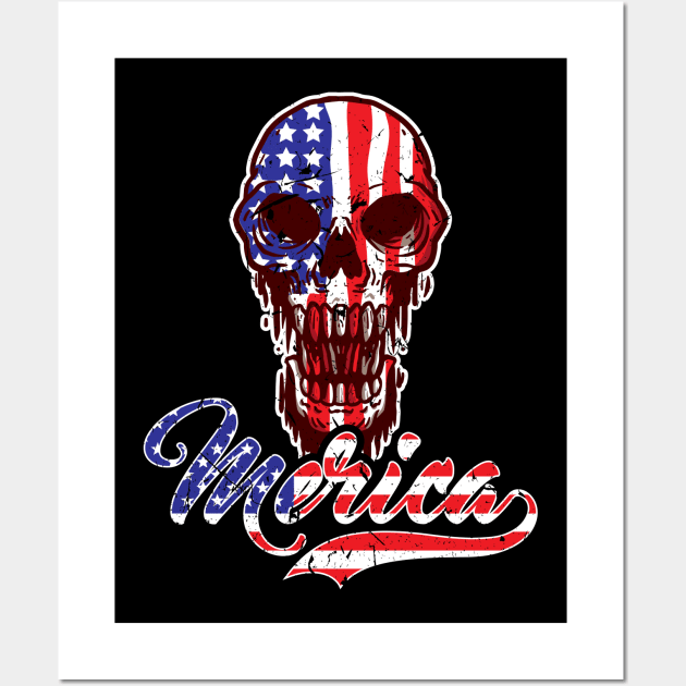 USA American Flag Skull 4th Of July Merica Wall Art by Humbas Fun Shirts